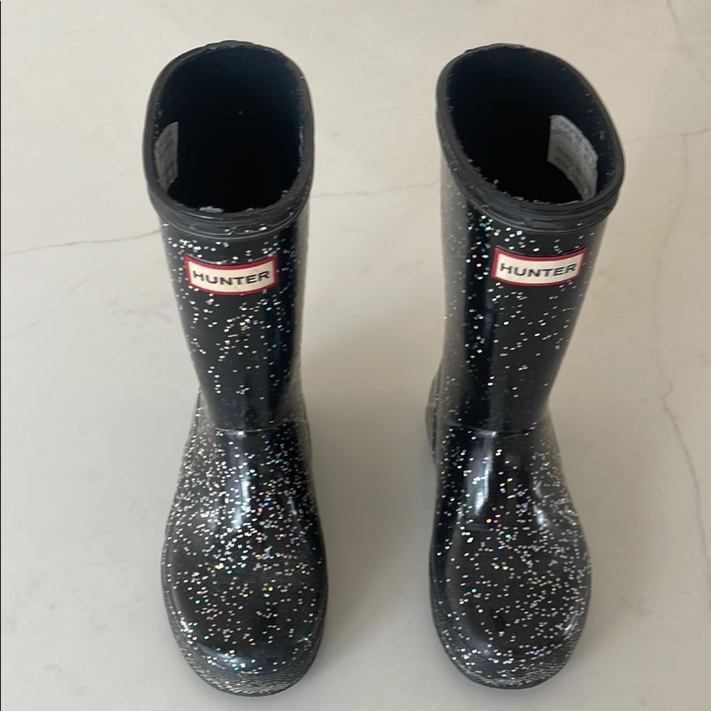 Hunter Kids Black Glitter Rain Boots US 11